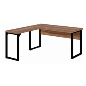 Mesa em L PÉ QUADRO (Mesa 1,50m + Mesa Auxiliar) – S/ Gavetas NOGAL SEVILHA/PRETO