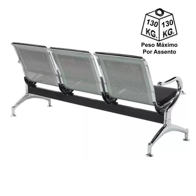 Longarina AEROPORTO ESTOFADA com 03 Lugares – Cor Cromada - Imagem 2