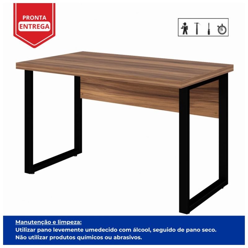 Mesa Escritório PÉ QUADRO – 1,20×0,60m – S/ Gavetas – NOGAL SEVILHA/PRETO - Imagem 6