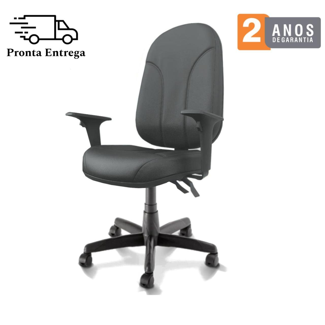 Cadeira Presidente PLUS BACK SYSTEM Baixa Costurada c/ Braços Reguláveis - Corino Preto - 32974 - Imagem 4