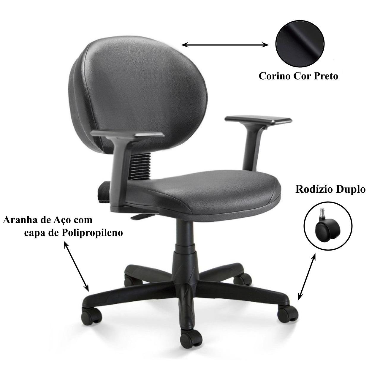 Cadeira de Escritório Executiva PLUS c/ Braços Reguláveis - Corino Cor Preto 32970 - Imagem 2