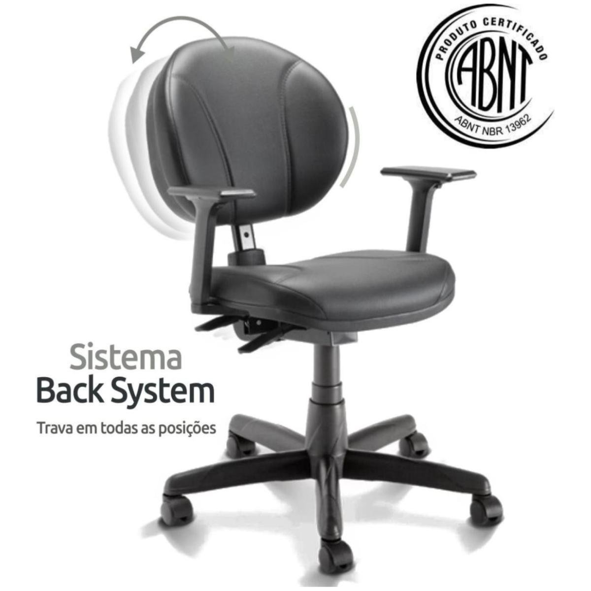 Cadeira Executiva BACK SYSTEM OPERATIVA c/ Braços Reguláveis - CORINO PRETO 32987 - Imagem 2