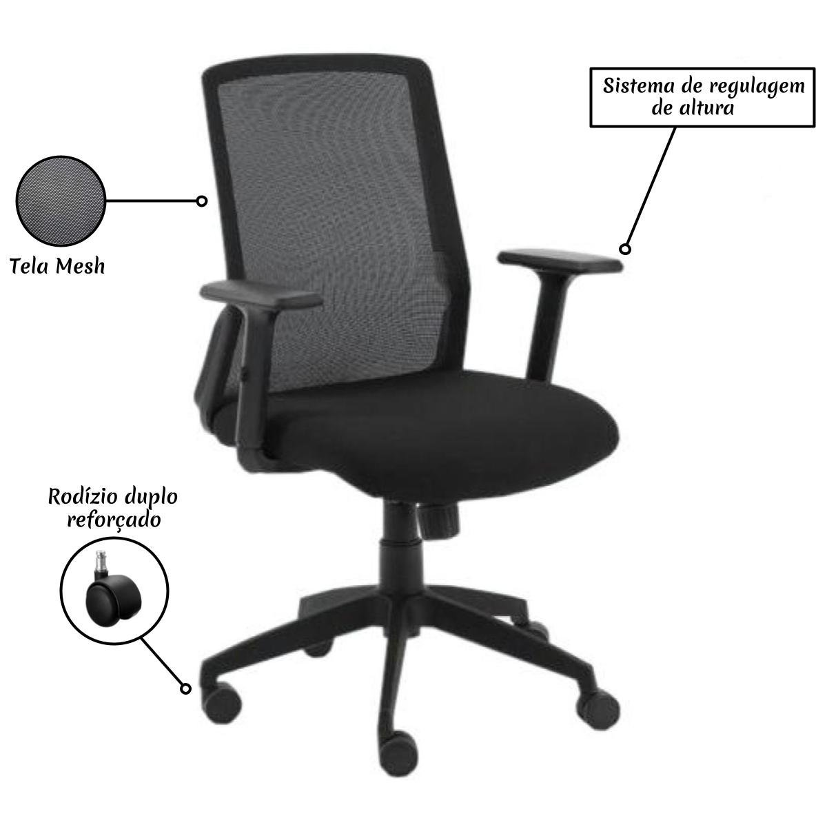 Cadeira Escritório Giratória Tela MEET - Cor Preta 33124 - Imagem 3