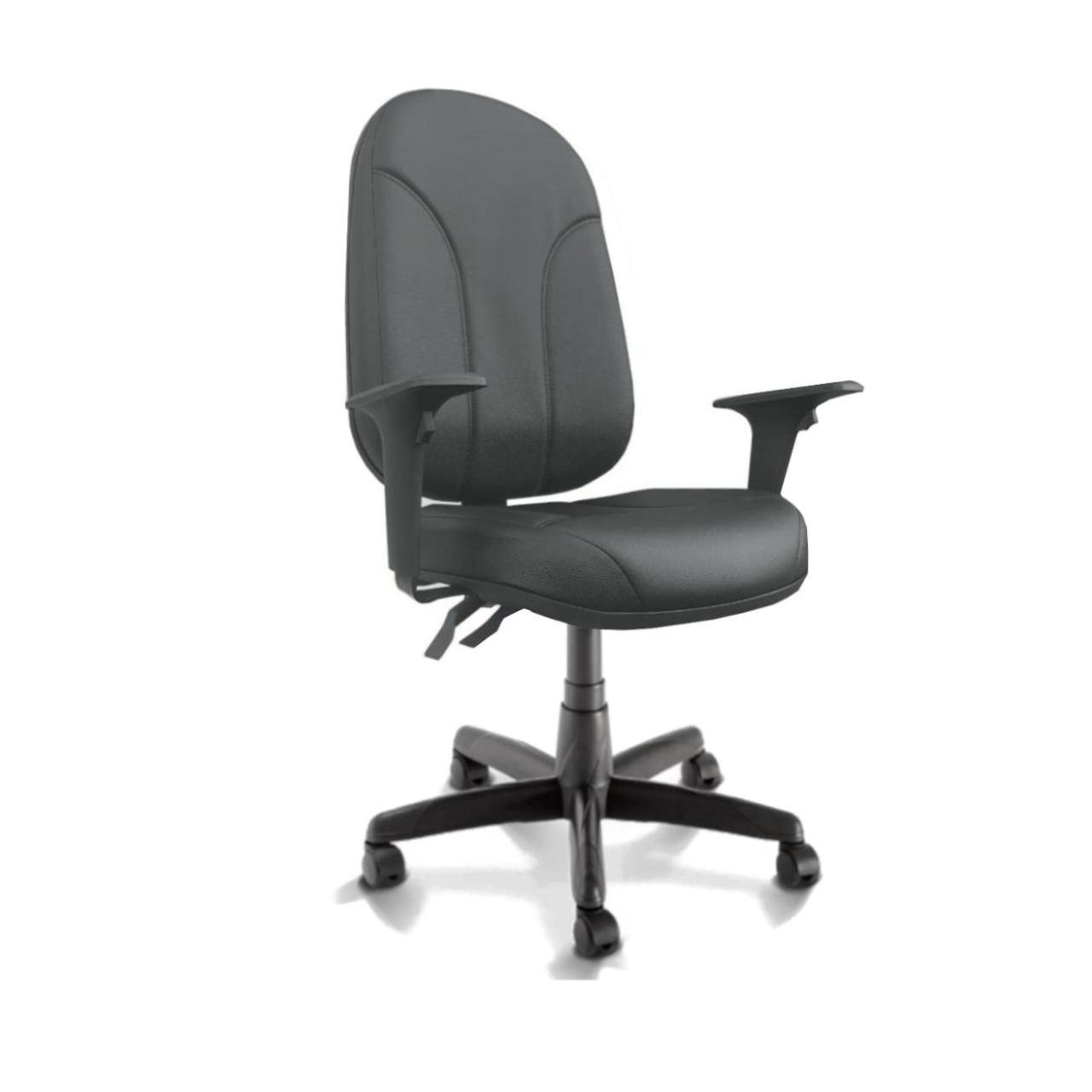 Cadeira Presidente PLUS BACK SYSTEM Baixa Costurada c/ Braços Reguláveis - Corino Preto - 32974