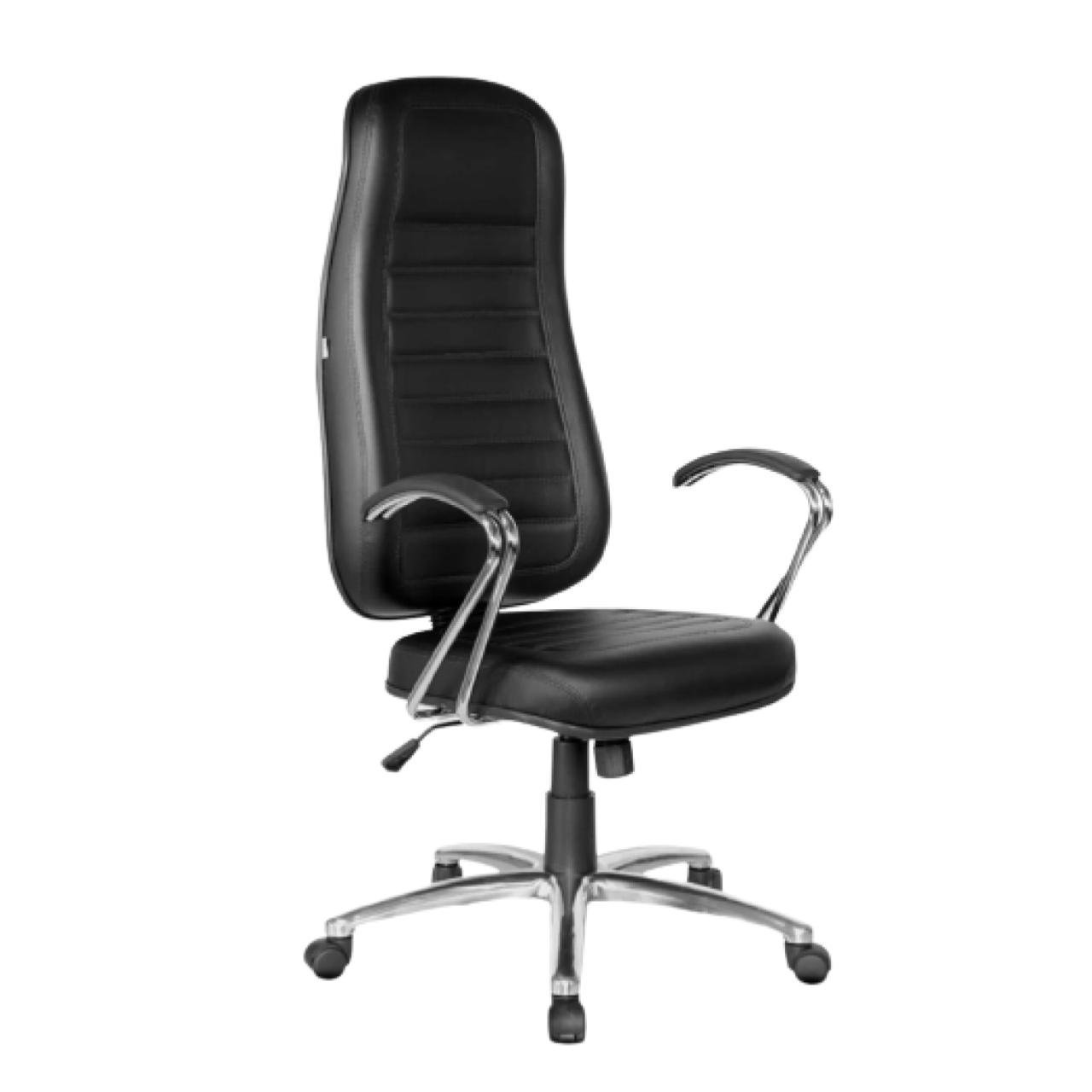 Cadeira Presidente ALTA Costurada - Base e Braço CROMADO - Corino Preto - 35103