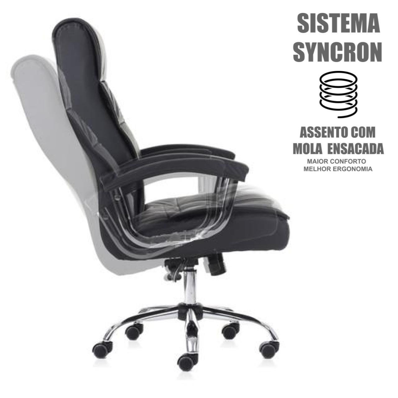 Poltrona Presidente Milano com Mola Ensacada - PMD - COR PRETO - 30412 - Imagem 4