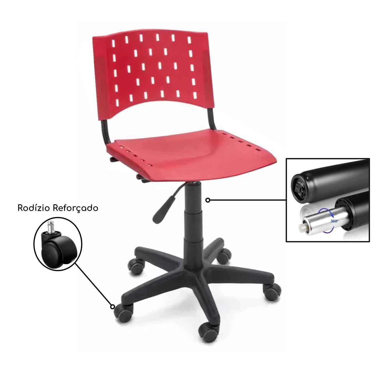 Cadeira de Escritório Giratória PLÁSTICA - PMD - COR VERMELHO - 31303 - Imagem 3