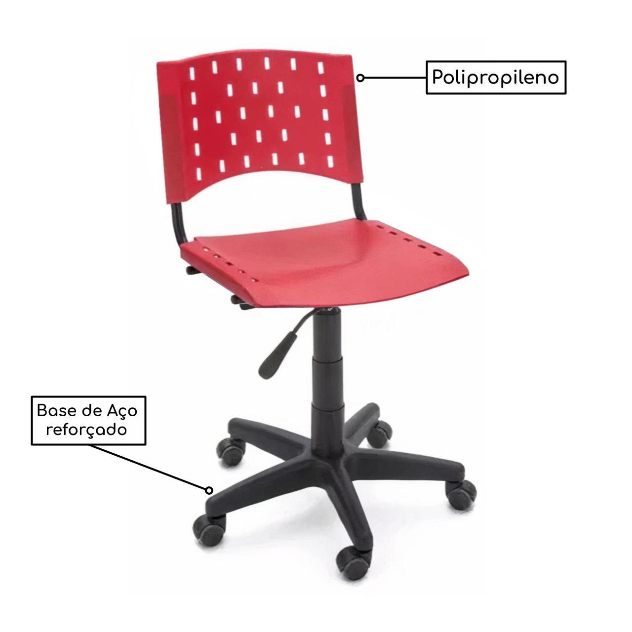 Cadeira de Escritório Giratória PLÁSTICA - PMD - COR VERMELHO - 31303 - Imagem 2