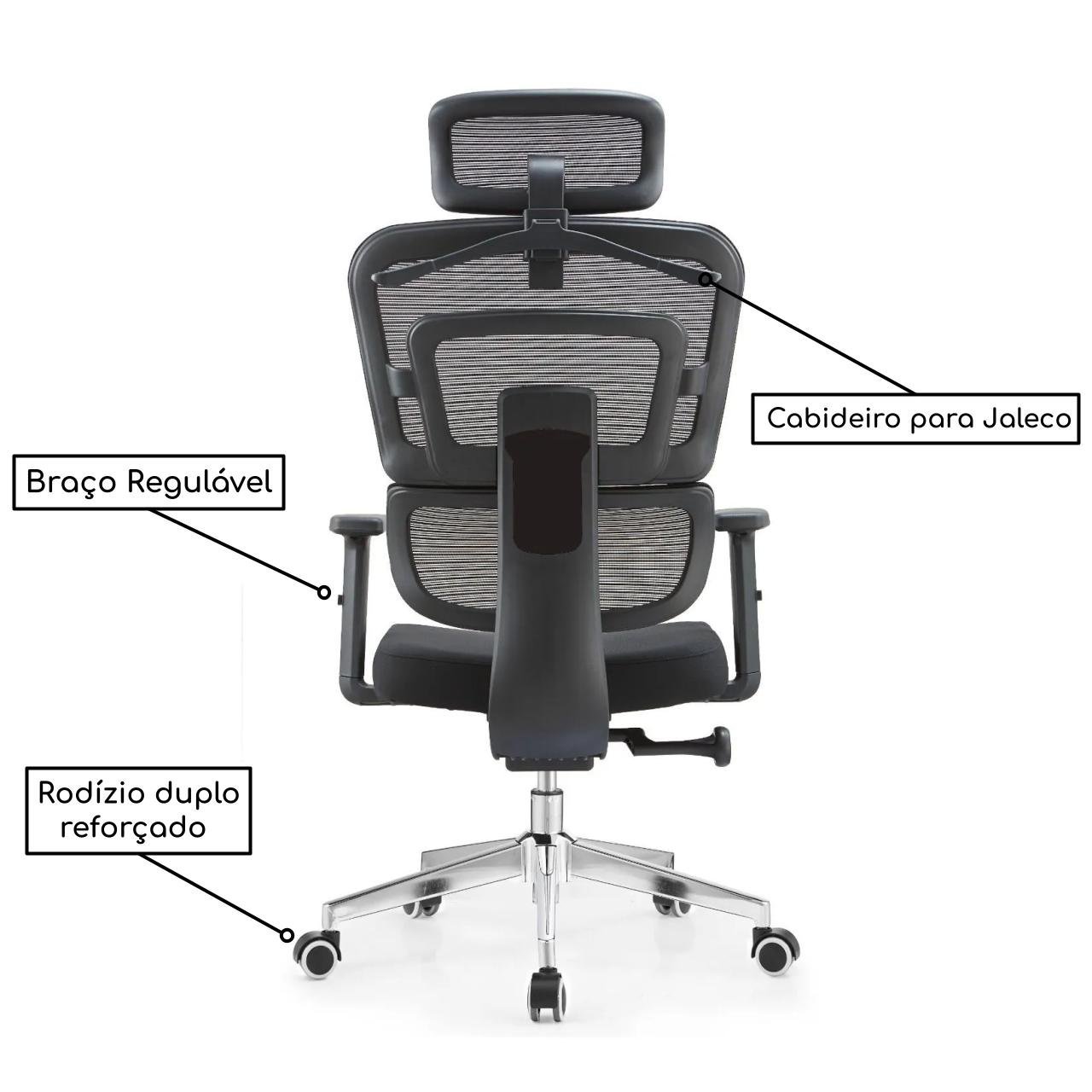 Cadeira de Escritório Presidente tela ARES Giratória - Cor Preto - PMD - 30063 - Imagem 4