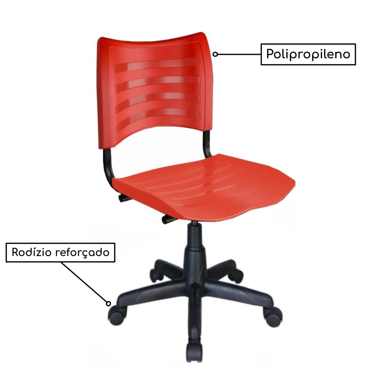 Cadeira de Escritório Giratória PLÁSTICA - PMD - COR VERMELHO - 31313 - Imagem 3