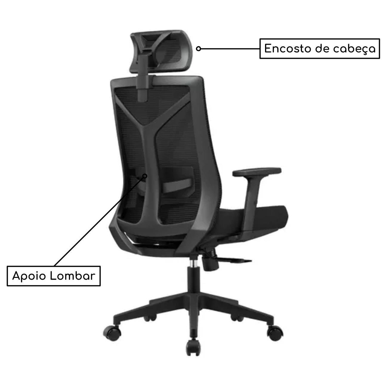 Poltrona Presidente TELA ODIN Giratória - Cor Preto - Pollo Móveis - 32870 - Imagem 3