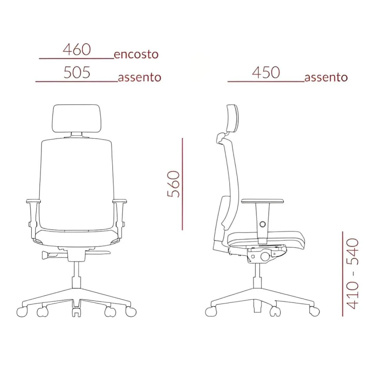 Poltrona Presidente Brizza BACKSYSTEM c/ encosto de cabeça - TELA Preta - PLAXMETAL - 30600 - Imagem 5