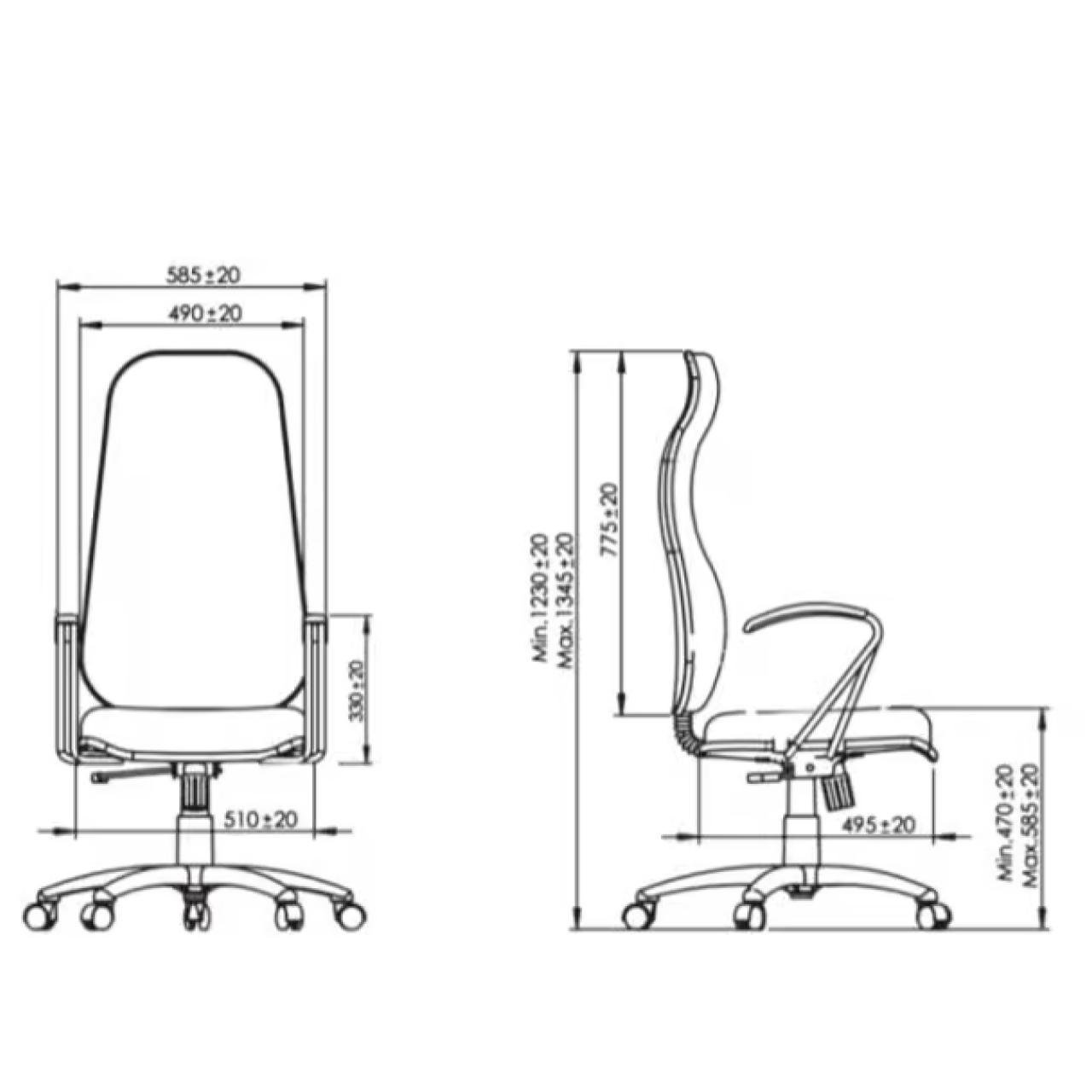 Cadeira Presidente ALTA Costurada - Base e Braço CROMADO - Corino Preto - 35103 - Imagem 3
