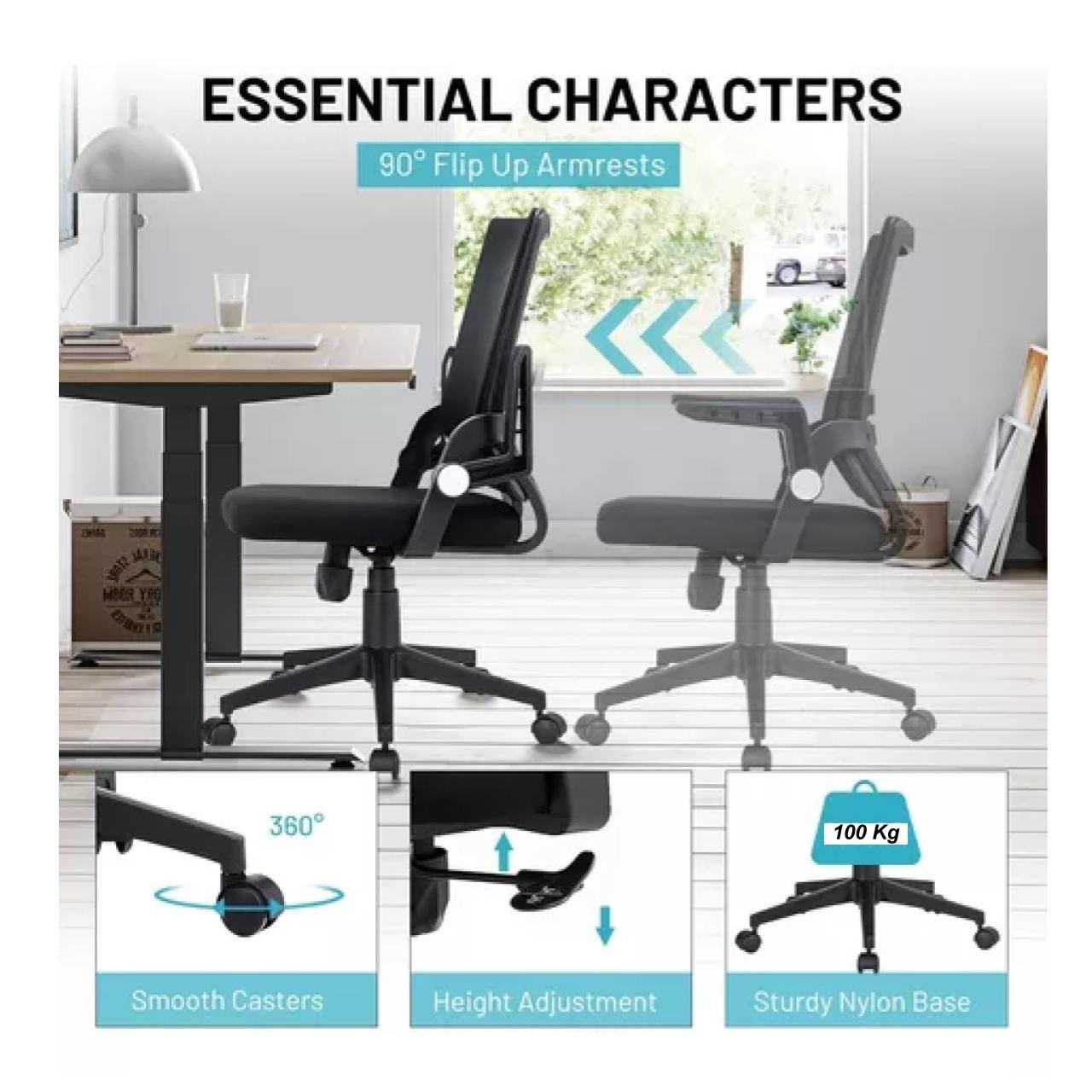 Cadeira de Escritório Diretor Tela DUNA braço ajustável - Cor Preto - 34027 - Imagem 6