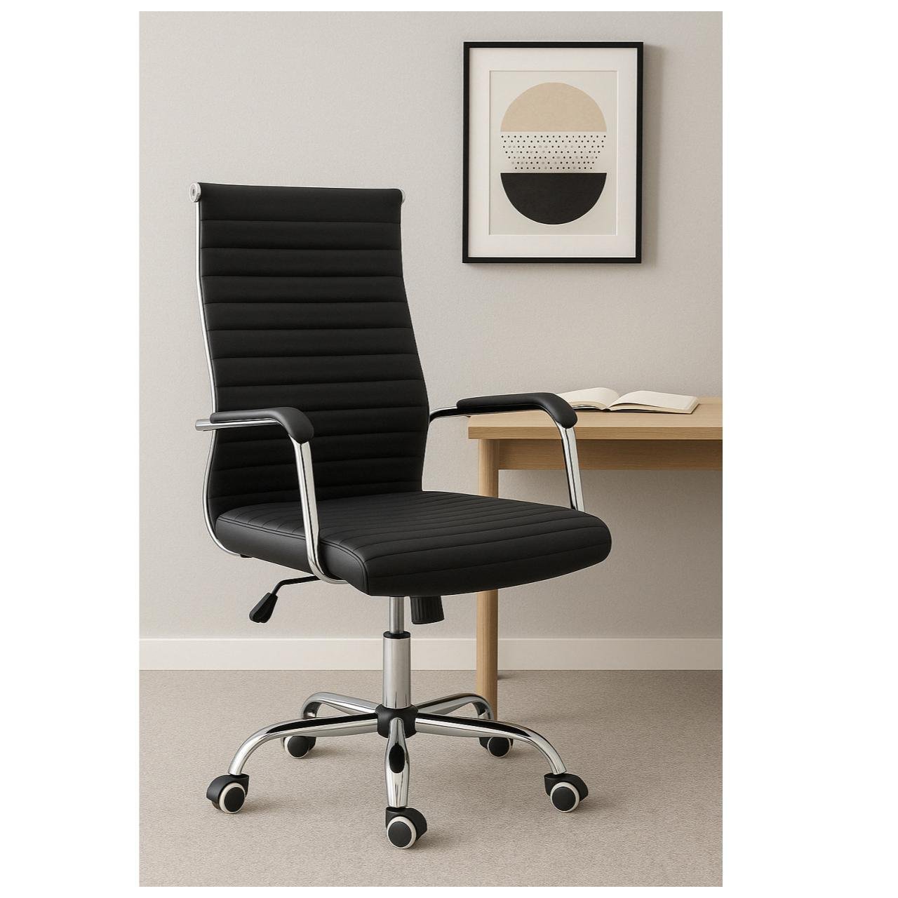 Cadeira de Escritório PRESIDENTE LONDON Giratória - Base Cromada - COR PRETO - 31089 - Imagem 4