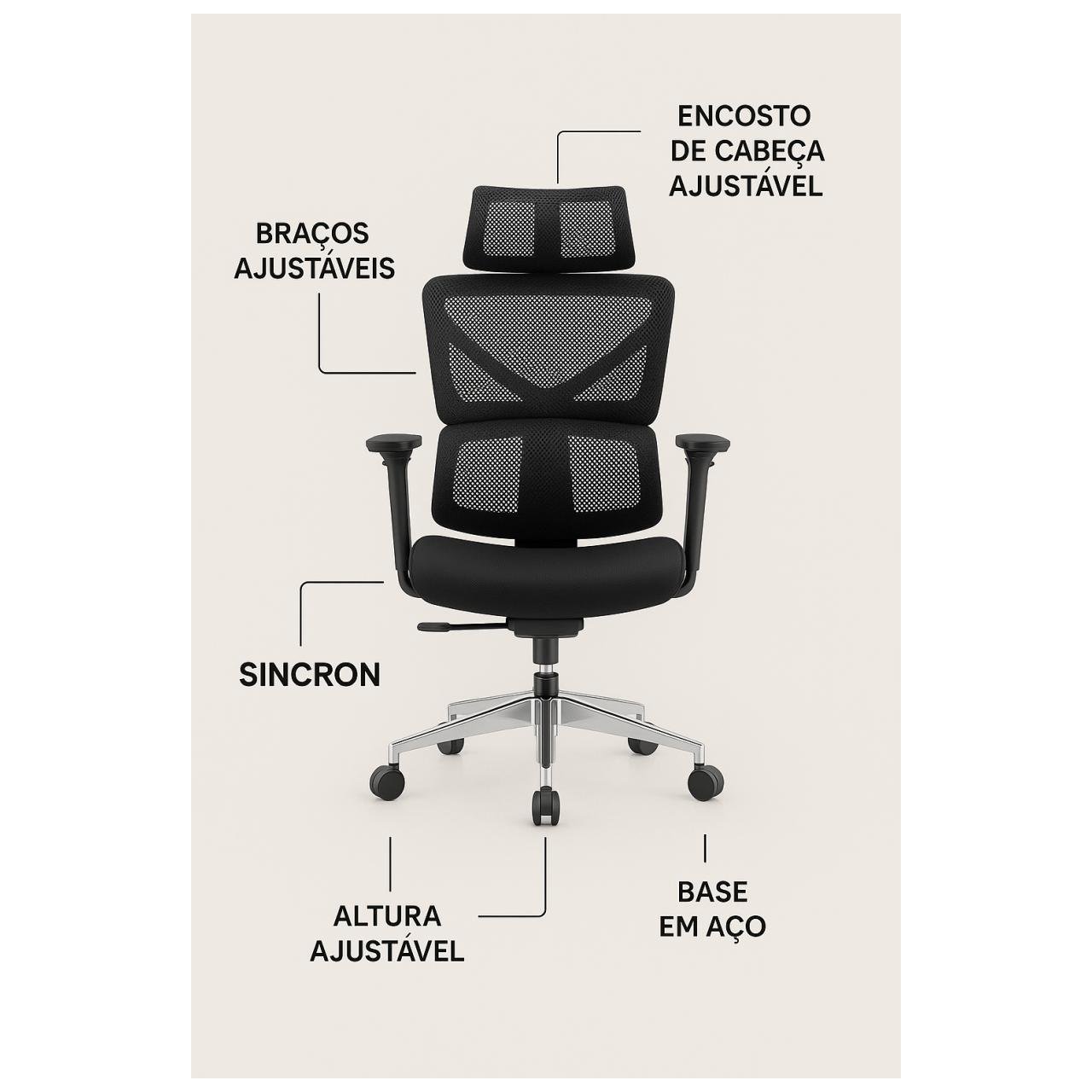 Cadeira de Escritório Presidente Tela TITAN - Cor Preto - 30067 - Imagem 6