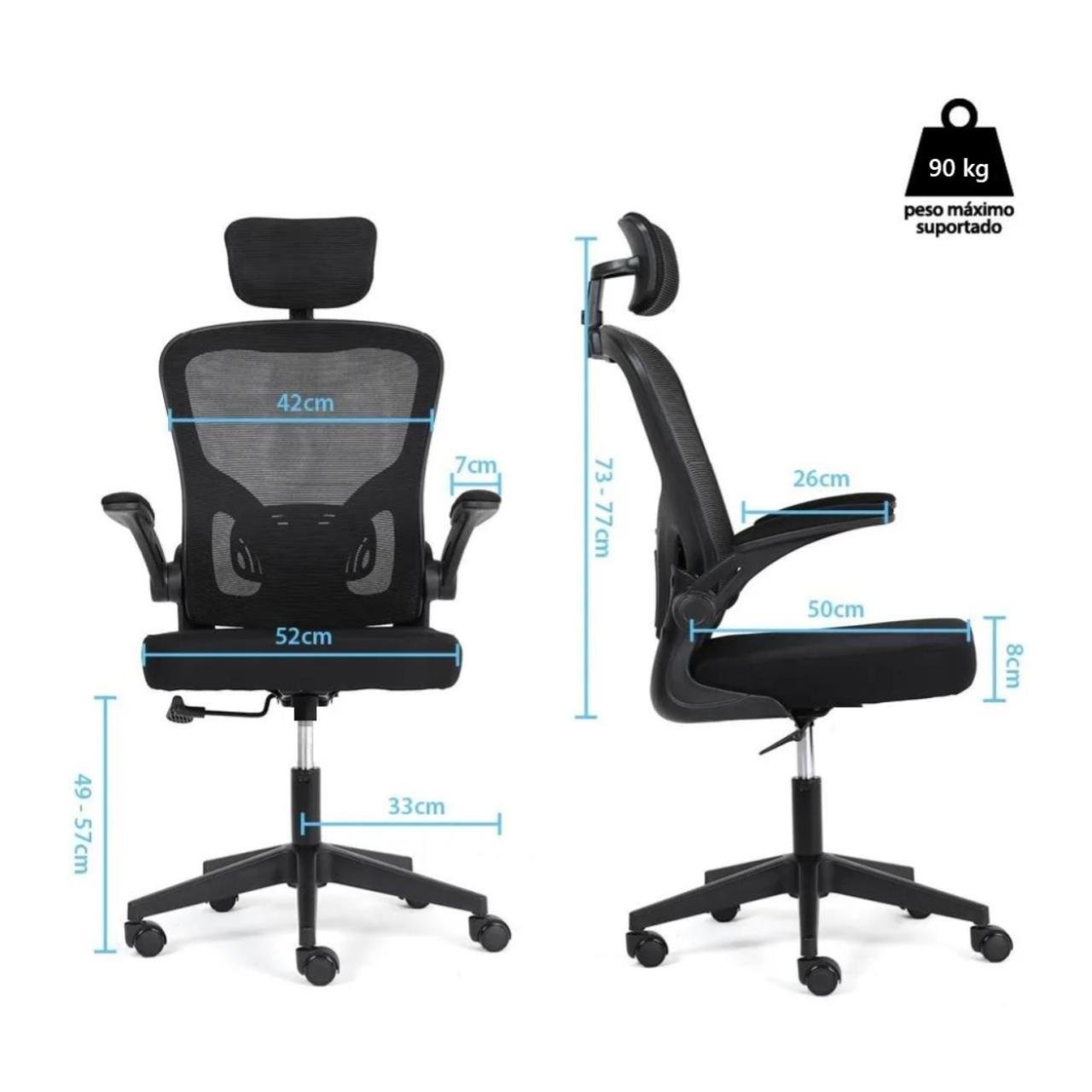 Cadeira de Escritório Tela ZAION - Cor Preto - 20098 - Imagem 5