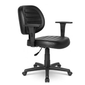 Cadeira Executiva COSTURADA Giratória com Braços Reguláveis - Corino Preto - 31005