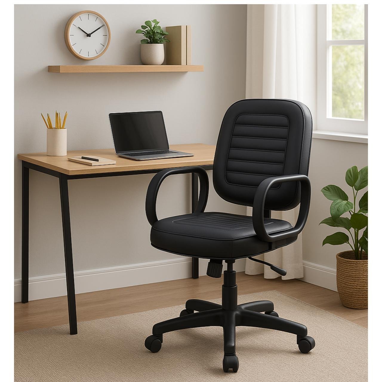 Cadeira Diretor Costurada Giratória - Corino Preto - 30210 - Imagem 7